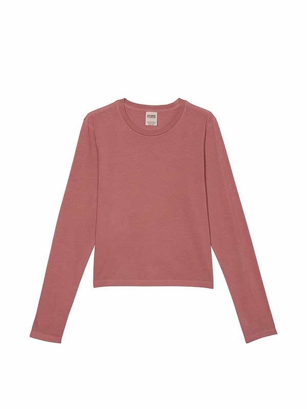Pink Victoria Secret Soft Begonia Long Sleeve Dreamer T Shirts | AYOHU2345