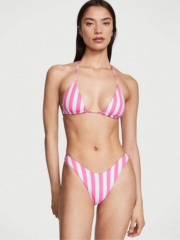 Pink Victoria Secret Stripes High Leg MixandMatch Crossover HighWaist Bikini Bottom | UMYEV9068