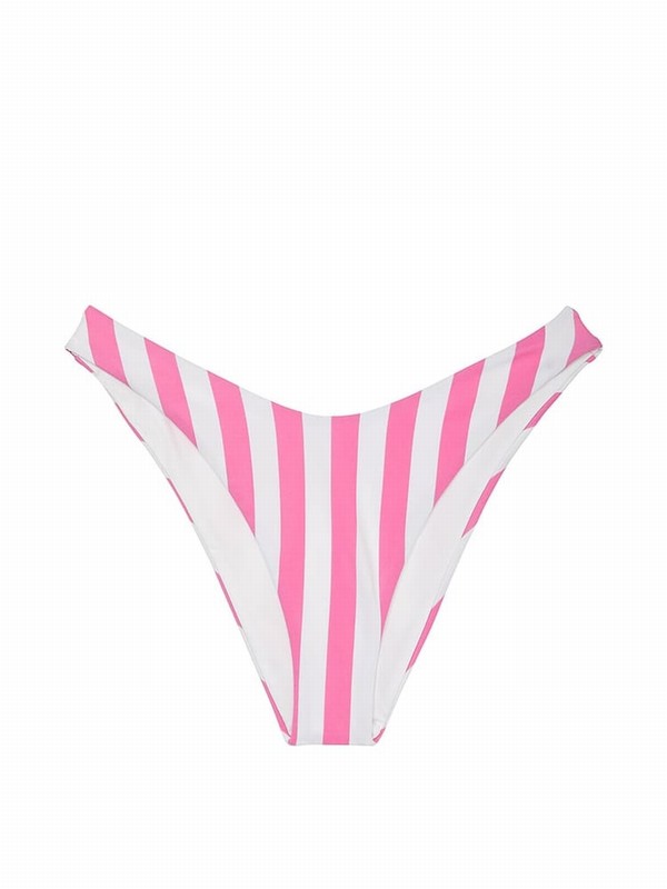 Pink Victoria Secret Stripes High Leg MixandMatch Crossover HighWaist Bikini Bottom | UMYEV9068