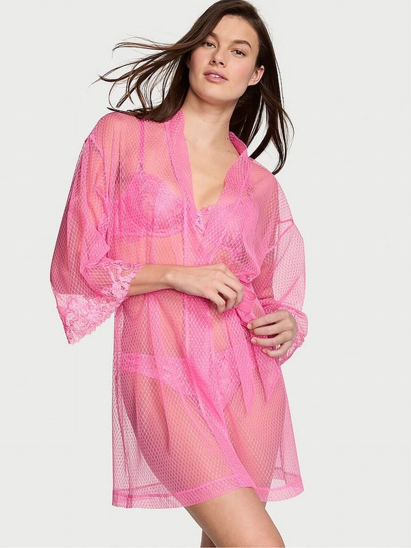 Pink Victoria Secret Tickled Boho Floral EmbroideDressing Gown Lingerie | AZJVU3651