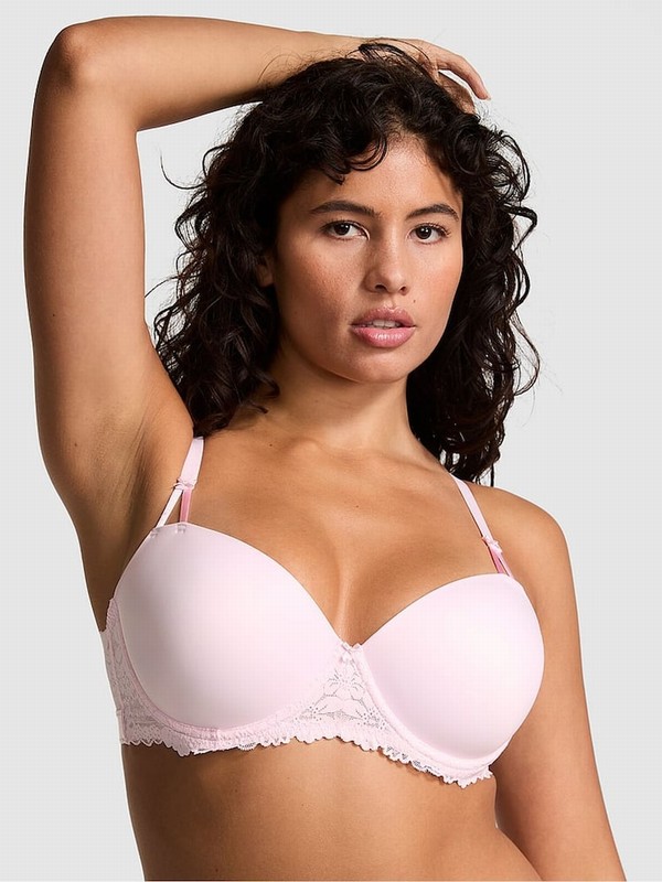 Pink Victoria Secret Tulip Balcony Smooth Cup Lace Bras | KQICB3246