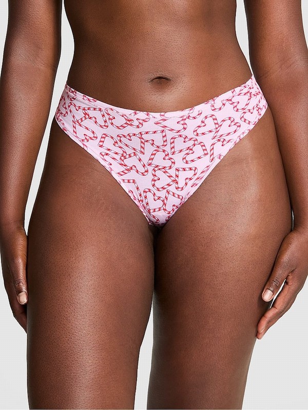 Pink Victoria Secret Tulip Candy Cane Heart Print Bikini Cotton Underwear | FGQXO6127