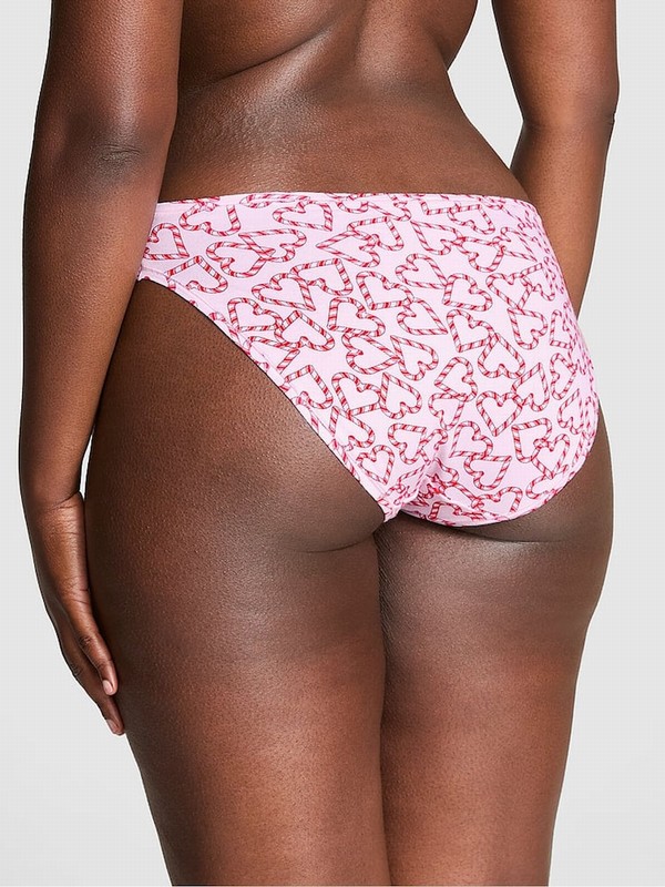 Pink Victoria Secret Tulip Candy Cane Heart Print Bikini Cotton Underwear | FGQXO6127