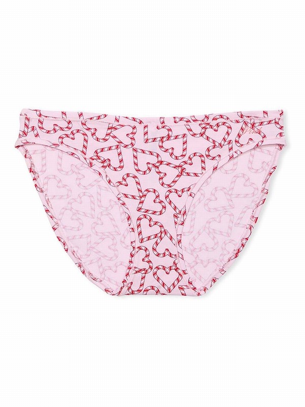 Pink Victoria Secret Tulip Candy Cane Heart Print Bikini Cotton Underwear | FGQXO6127