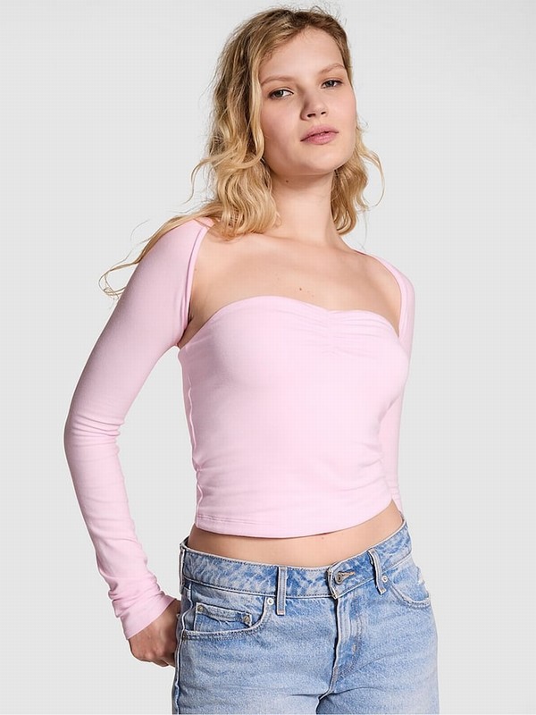 Pink Victoria Secret Tulip Cotton Balero Long Sleeve T Shirts | DXHUW9583
