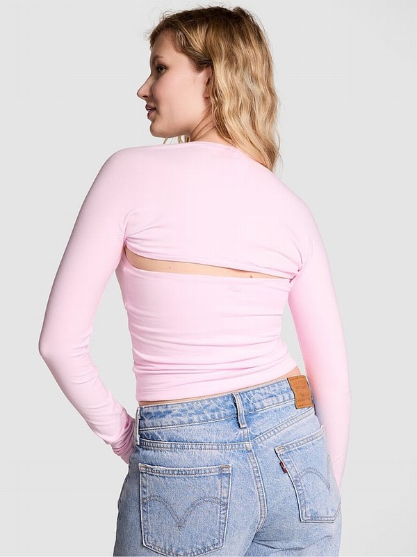 Pink Victoria Secret Tulip Cotton Balero Long Sleeve T Shirts | DXHUW9583