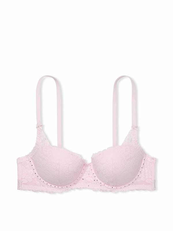 Pink Victoria Secret Tulip Diamante Balcony Lace Bras | CIFHG7435