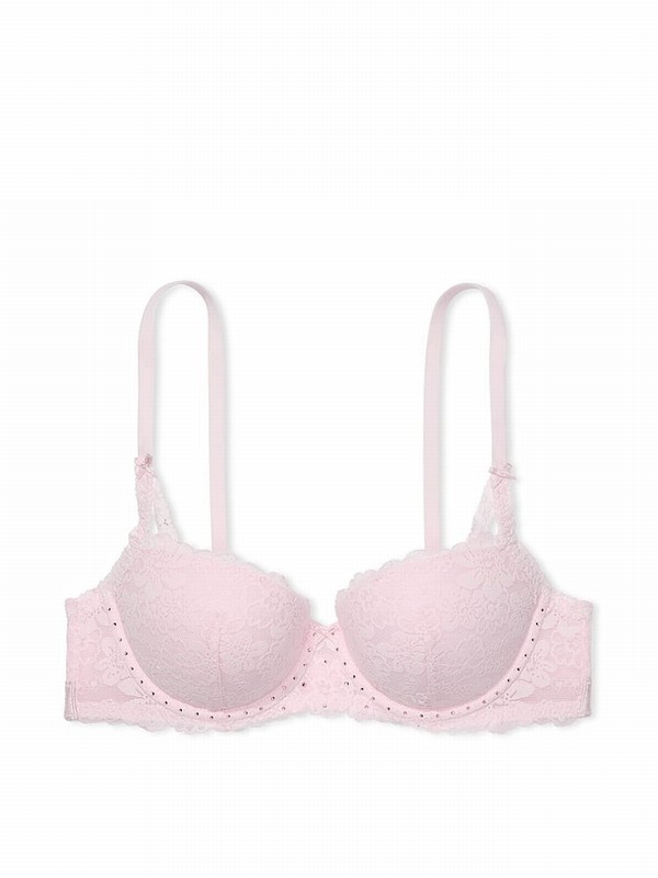 Pink Victoria Secret Tulip Diamante Balcony Lace Bras | XGBMI3978