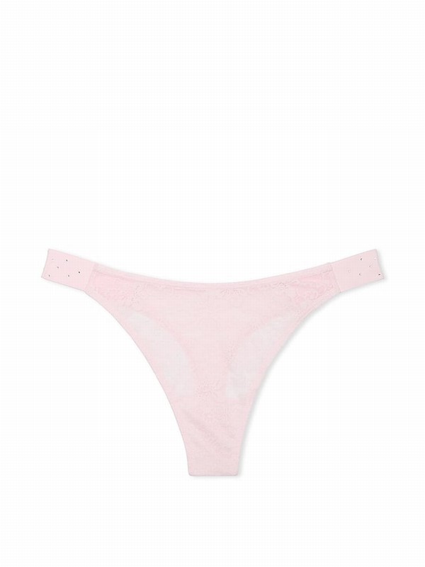 Pink Victoria Secret Tulip Diamante Hipster Thong Floral Lace Underwear | XOWVN2459