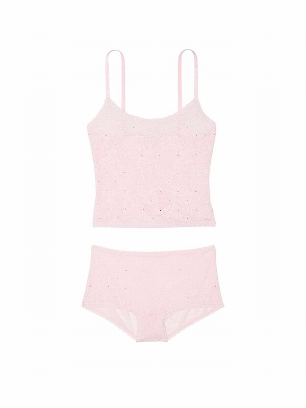 Pink Victoria Secret Tulip Diamante Lace & Knicker Nightwear | NZPHV8713