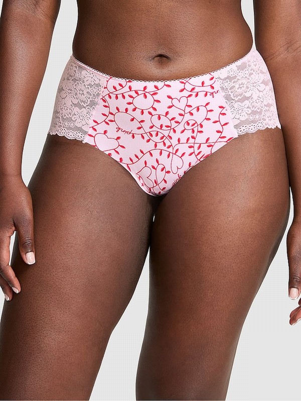 Pink Victoria Secret Tulip Lace Trim Lights Print Cheeky No Show Underwear | SOJTZ5839