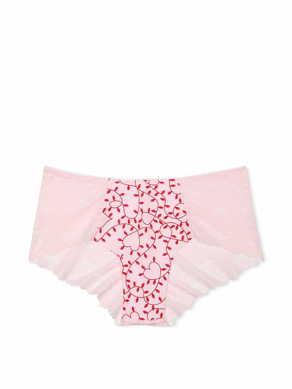 Pink Victoria Secret Tulip Lace Trim Lights Print Cheeky No Show Underwear | SOJTZ5839