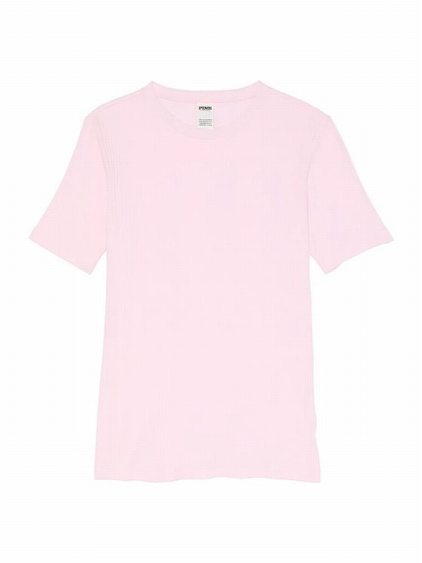 Pink Victoria Secret Tulip Ribbed Sleeve T Shirts | QDVWI2146
