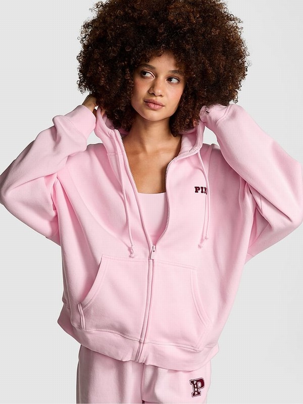 Pink Victoria Secret Tulip Zip Up Fleece Hoodie | LFNBE5370