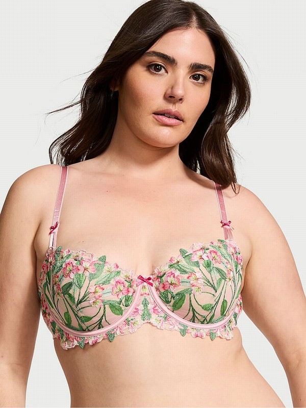 Pink Victoria Secret Unlined Balcony Lily Embroidery Bras | CONUX8107