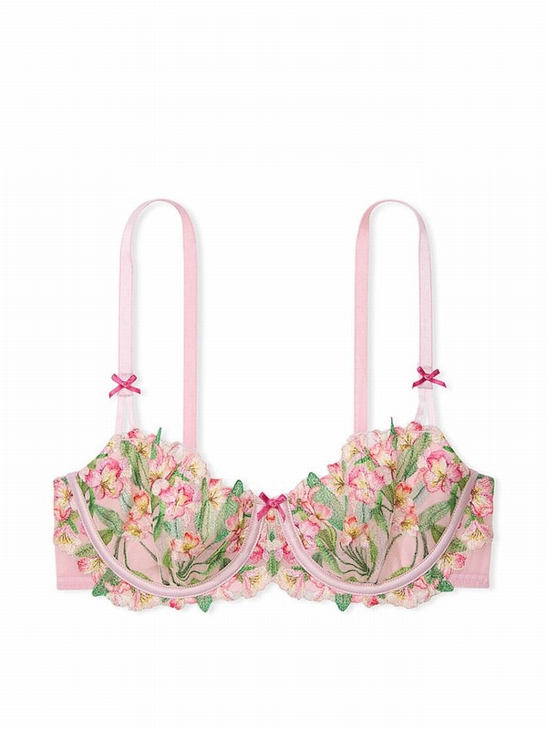 Pink Victoria Secret Unlined Balcony Lily Embroidery Bras | CONUX8107
