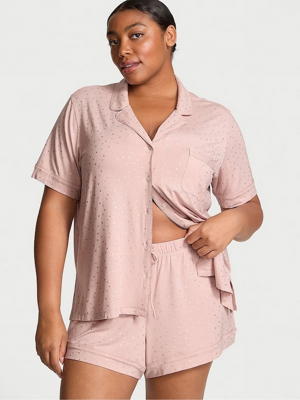 Pink Victoria Secret Zinc Foil Heart Dot Modal Nightwear | DOWQR6591