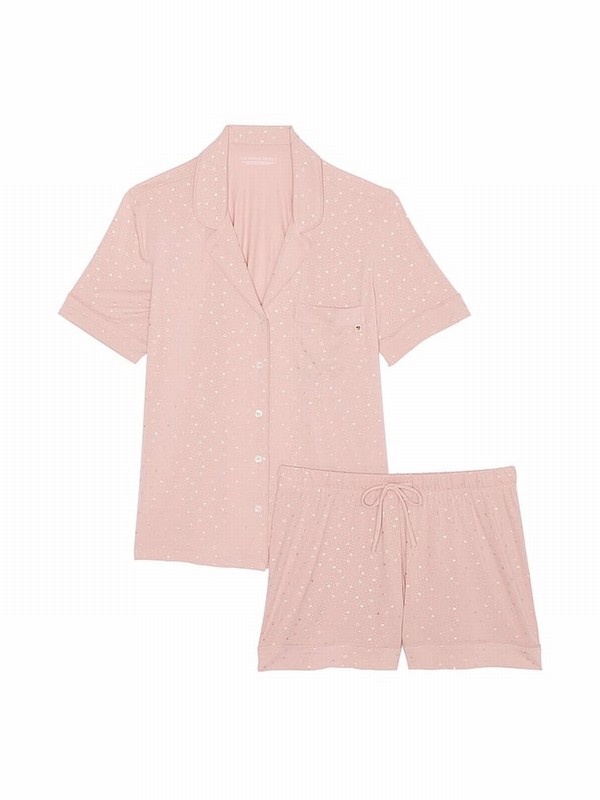 Pink Victoria Secret Zinc Foil Heart Dot Modal Nightwear | DOWQR6591