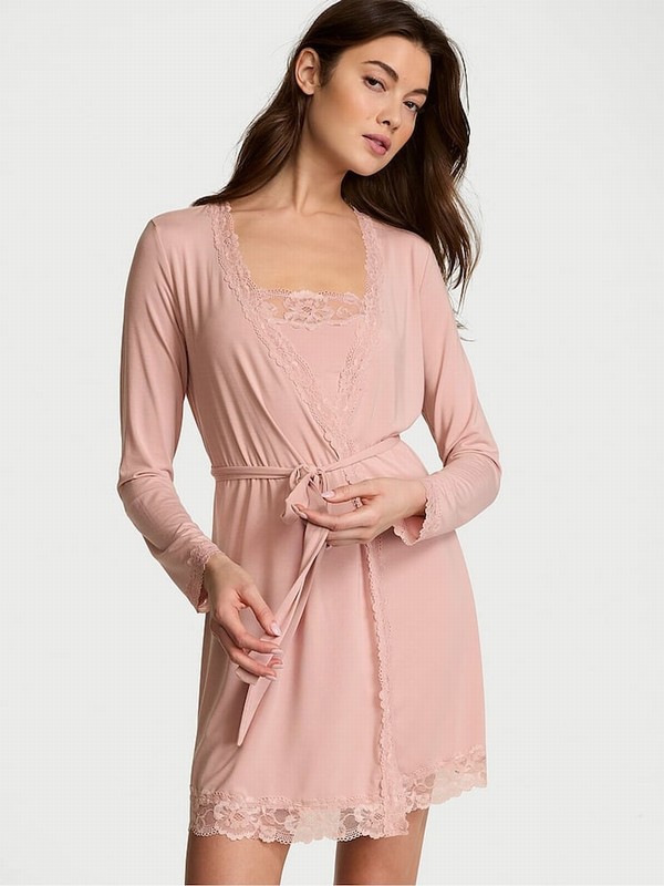 Pink Victoria Secret Zinc Modal Lace Trim Robe Nightwear | JZWSG2485