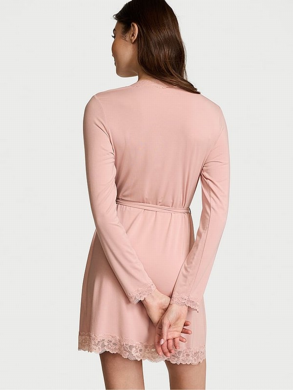 Pink Victoria Secret Zinc Modal Lace Trim Robe Nightwear | JZWSG2485