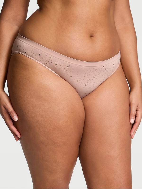 Pink / Beige Victoria Secret Zinc Heart Foil Nude Bikini Underwear | NQATO4071