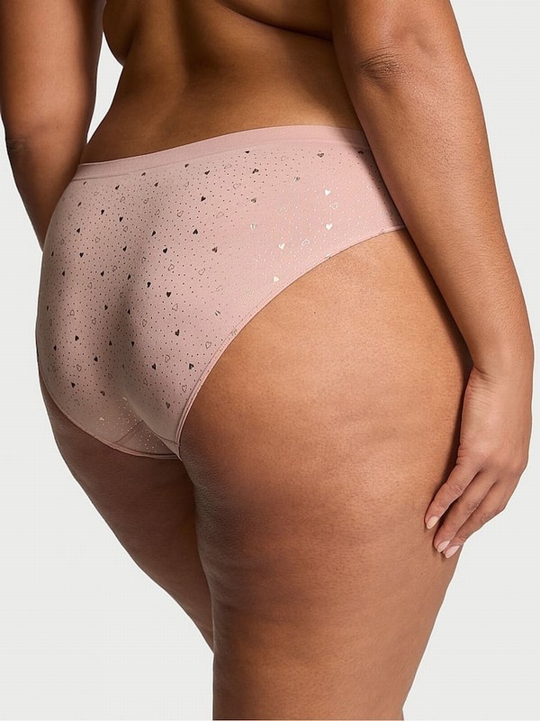 Pink / Beige Victoria Secret Zinc Heart Foil Nude Bikini Underwear | NQATO4071