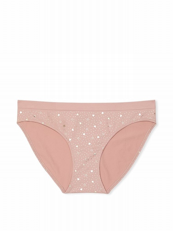 Pink / Beige Victoria Secret Zinc Heart Foil Nude Bikini Underwear | NQATO4071