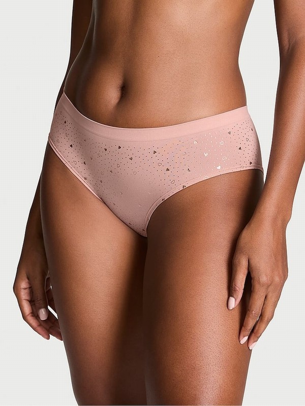 Pink / Beige Victoria Secret Zinc Heart Foil Nude Hipster Underwear | WKJTA3145
