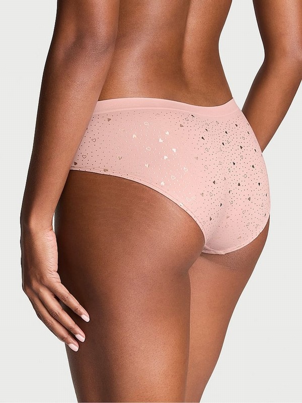 Pink / Beige Victoria Secret Zinc Heart Foil Nude Hipster Underwear | WKJTA3145
