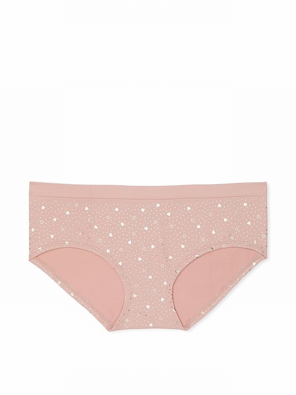Pink / Beige Victoria Secret Zinc Heart Foil Nude Hipster Underwear | WKJTA3145