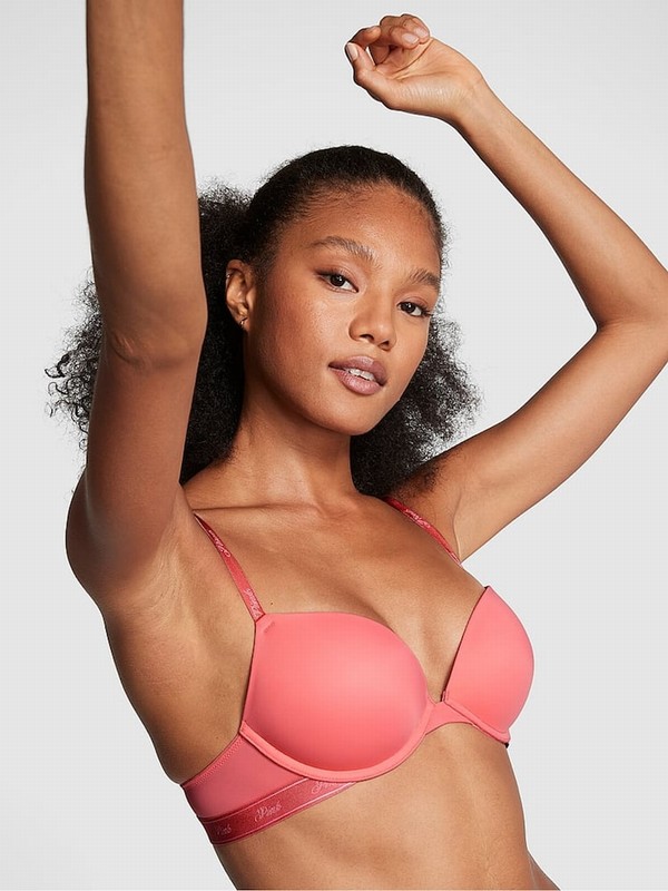 Pink / Coral Victoria Secret Coral Super Push Up Bras | WNZBE5196