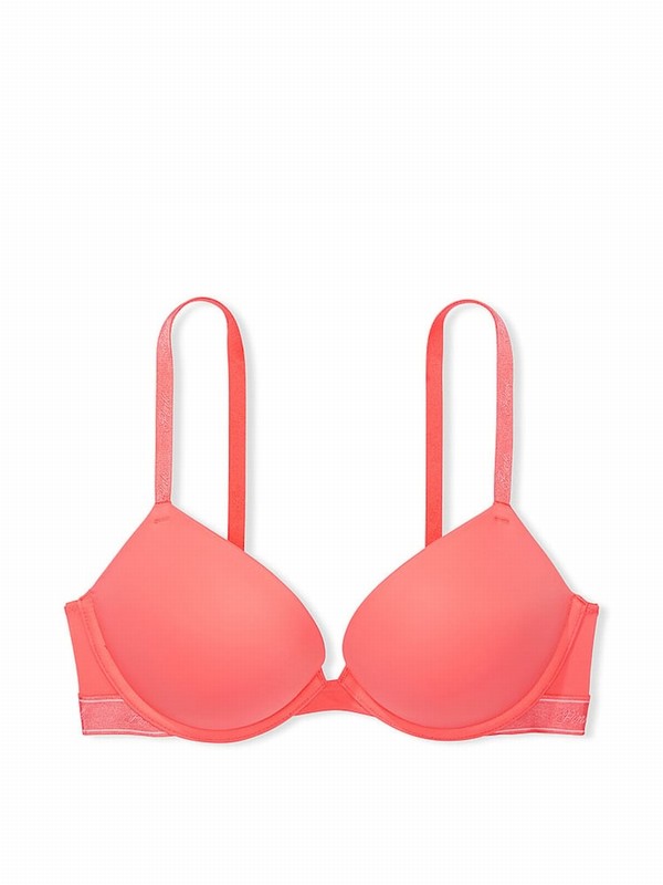 Pink / Coral Victoria Secret Coral Super Push Up Bras | WNZBE5196