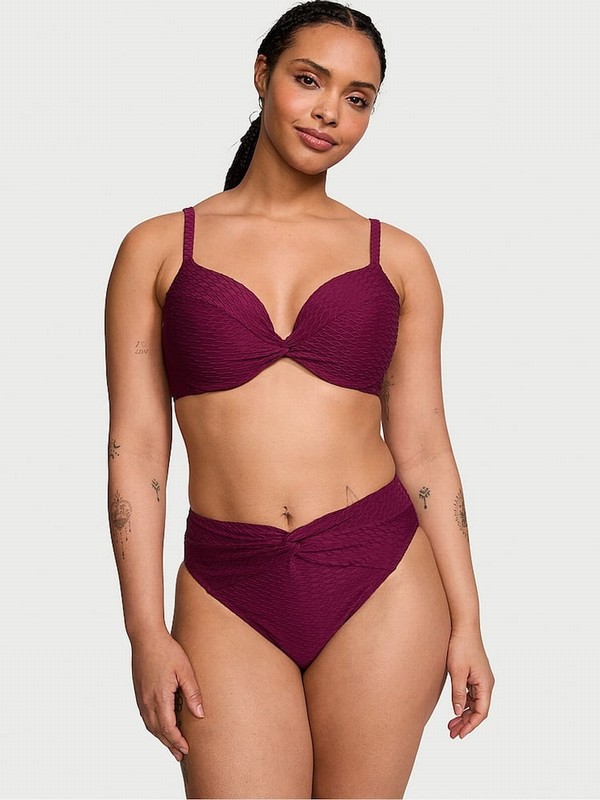 Pink / Dark Red Victoria Secret Rouge Fishnet High Leg Bikini Bottom | DVKCO8796