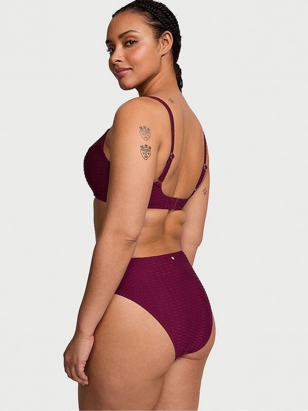 Pink / Dark Red Victoria Secret Rouge Fishnet High Leg Bikini Bottom | DVKCO8796