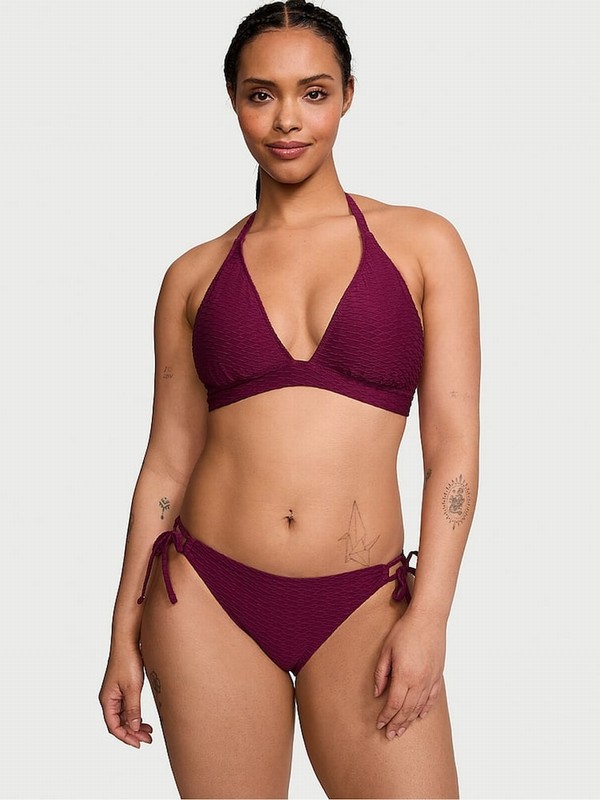 Pink / Dark Red Victoria Secret Rouge Fishnet Tie Side Bikini Bottom | QUOFS1536