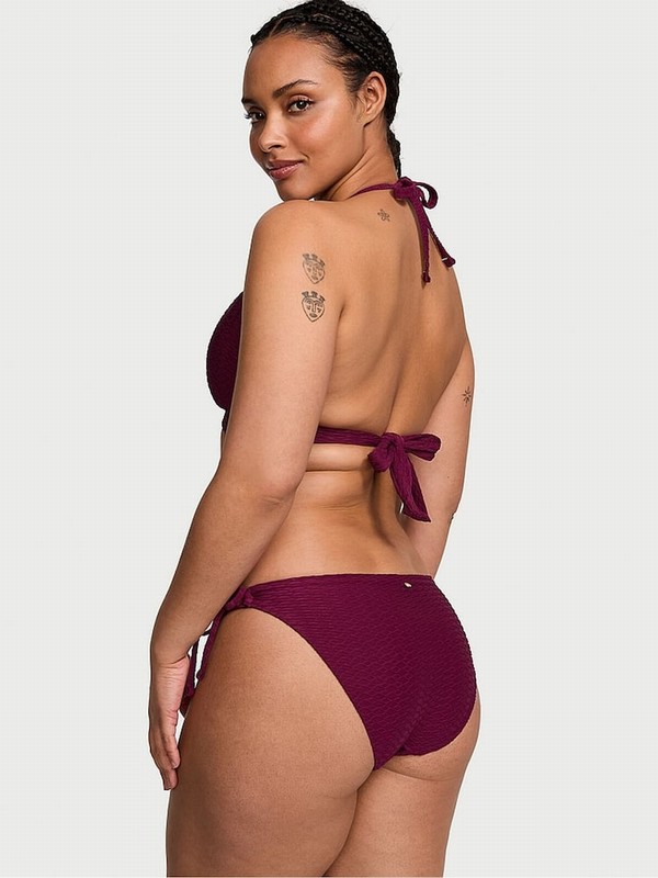 Pink / Dark Red Victoria Secret Rouge Fishnet Tie Side Bikini Bottom | QUOFS1536