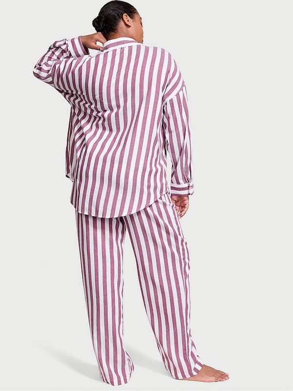 Pink / Dark Red / Stripes Victoria Secret Rouge Modal Long Nightwear | LCWJK1732