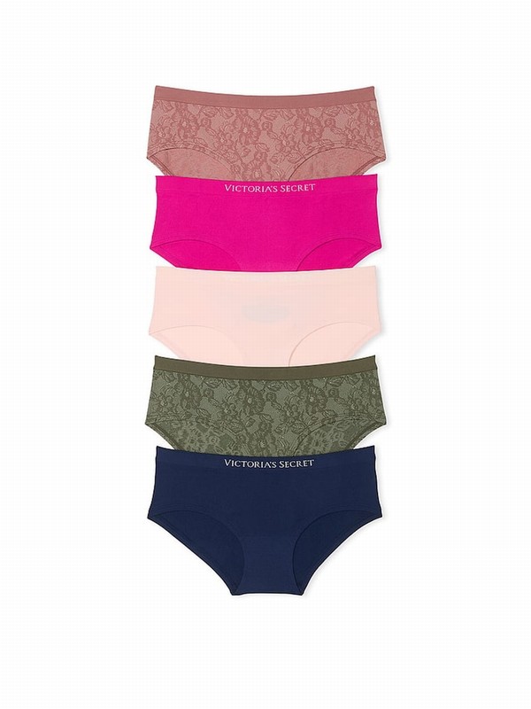 Pink / Green / Blue Victoria Secret Hipster 5 Pack Underwear | WLOBT9157