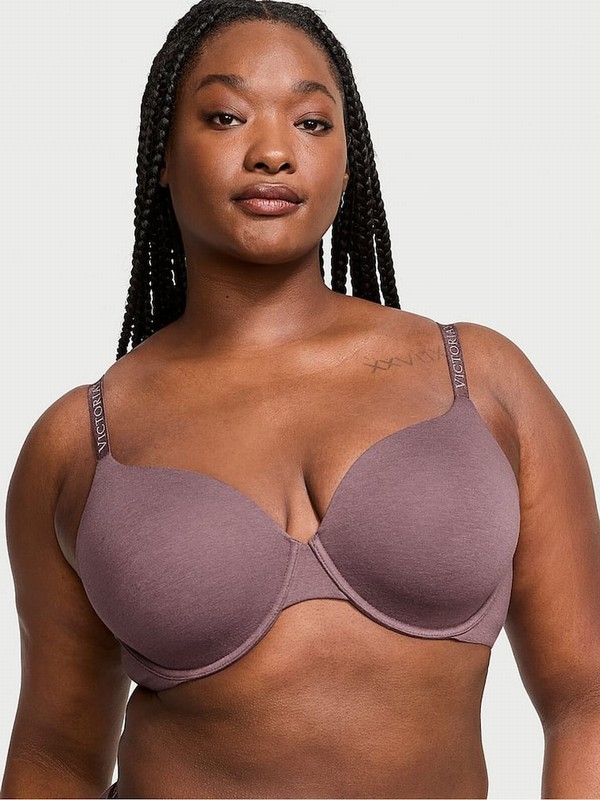 Pink / Purple Victoria Secret Cocoa Blush Logo Strap Full Cup Lightly Lined Bras | EVAHG3702