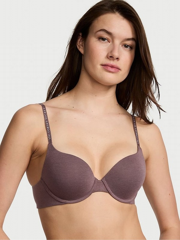 Pink / Purple Victoria Secret Cocoa Blush Logo Strap Full Cup Push Up Bras | KVYAR0714