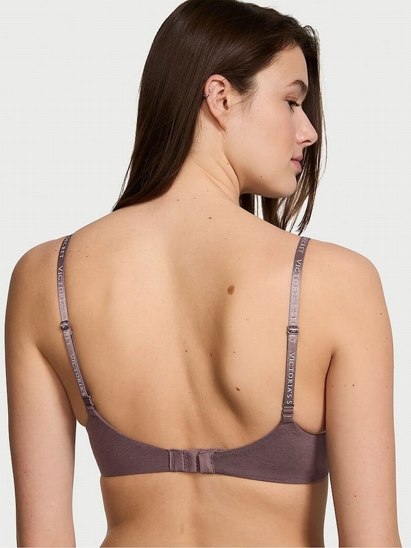 Pink / Purple Victoria Secret Cocoa Blush Logo Strap Full Cup Push Up Bras | KVYAR0714