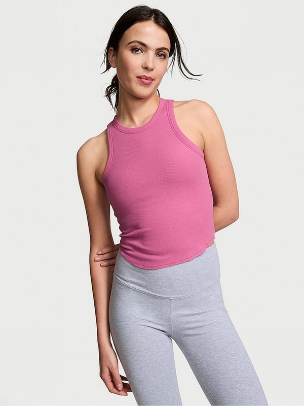 Pink / Purple Victoria Secret Violet High Neck Shrunken Rib Tops | JRLSQ9137