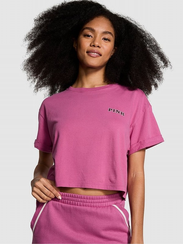 Pink / Purple Victoria Secret Violet Oversized Crop Sleeve T Shirts | EUJHD0362
