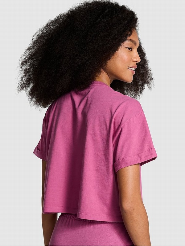 Pink / Purple Victoria Secret Violet Oversized Crop Sleeve T Shirts | EUJHD0362