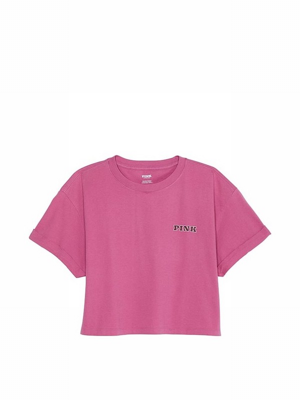 Pink / Purple Victoria Secret Violet Oversized Crop Sleeve T Shirts | EUJHD0362