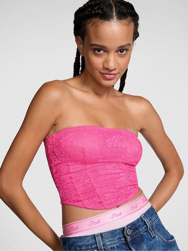 Pink / Rose Victoria Secret Lace Strapless Corset Top Lingerie | UHGAE7293
