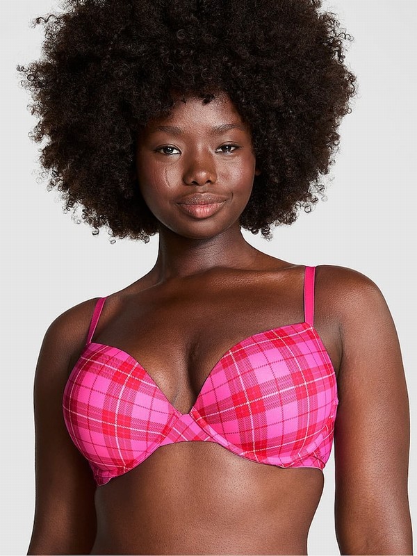 Pink / Rose Victoria Secret Plaid Super Push Up Bras | WHRYN0732