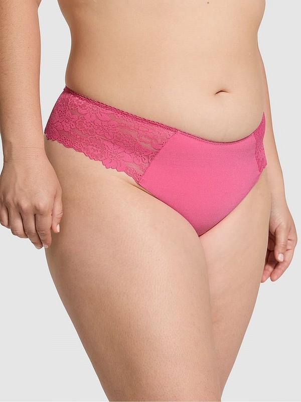 Pink / Rose Victoria Secret Thong No Show Lace Trim Hipster Underwear | REDBM7964