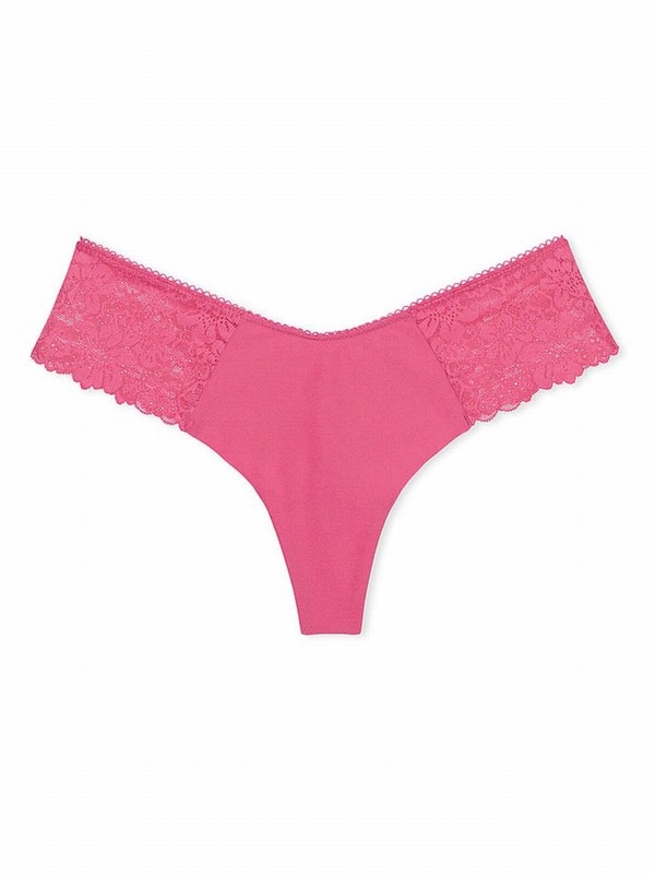 Pink / Rose Victoria Secret Thong No Show Lace Trim Hipster Underwear | REDBM7964