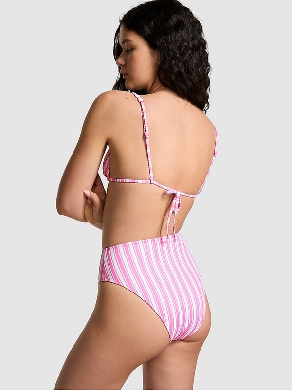 Pink / Stripes Victoria Secret High Waisted Bikini Bottom | TBIAS2890